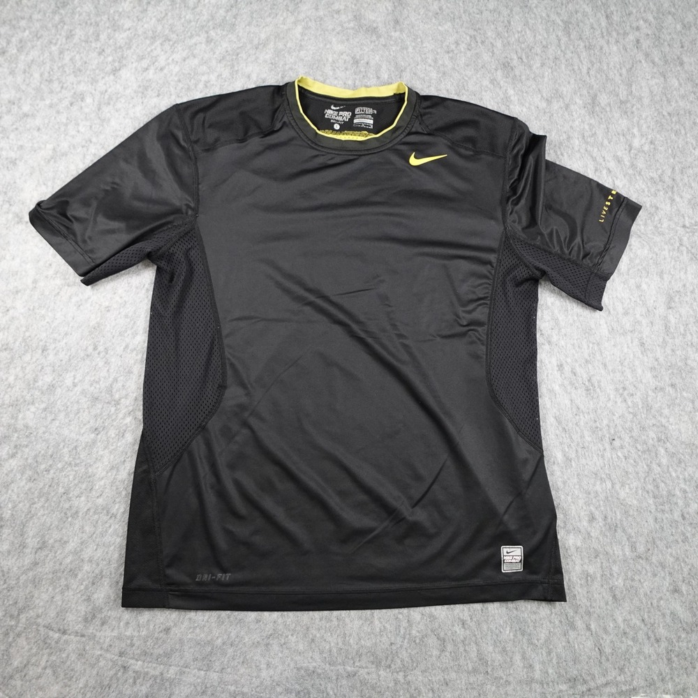 Nike Shirt Mens Large Black Livestrong Pro Combat Dri Fit Fitted SS 450835-010